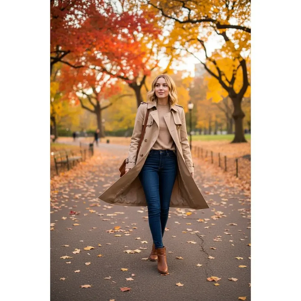 Mango Double-Breasted Belted Classic Trench Coat in Khaki Tan - Picture 4 of 5